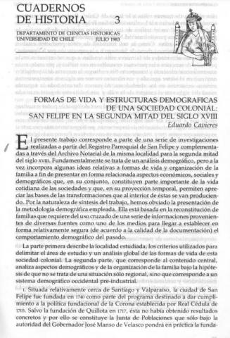 Formas de vida y estructuras demográficas de una sociedad colonial : San Felipe en la segunda mitad del siglo XVIII