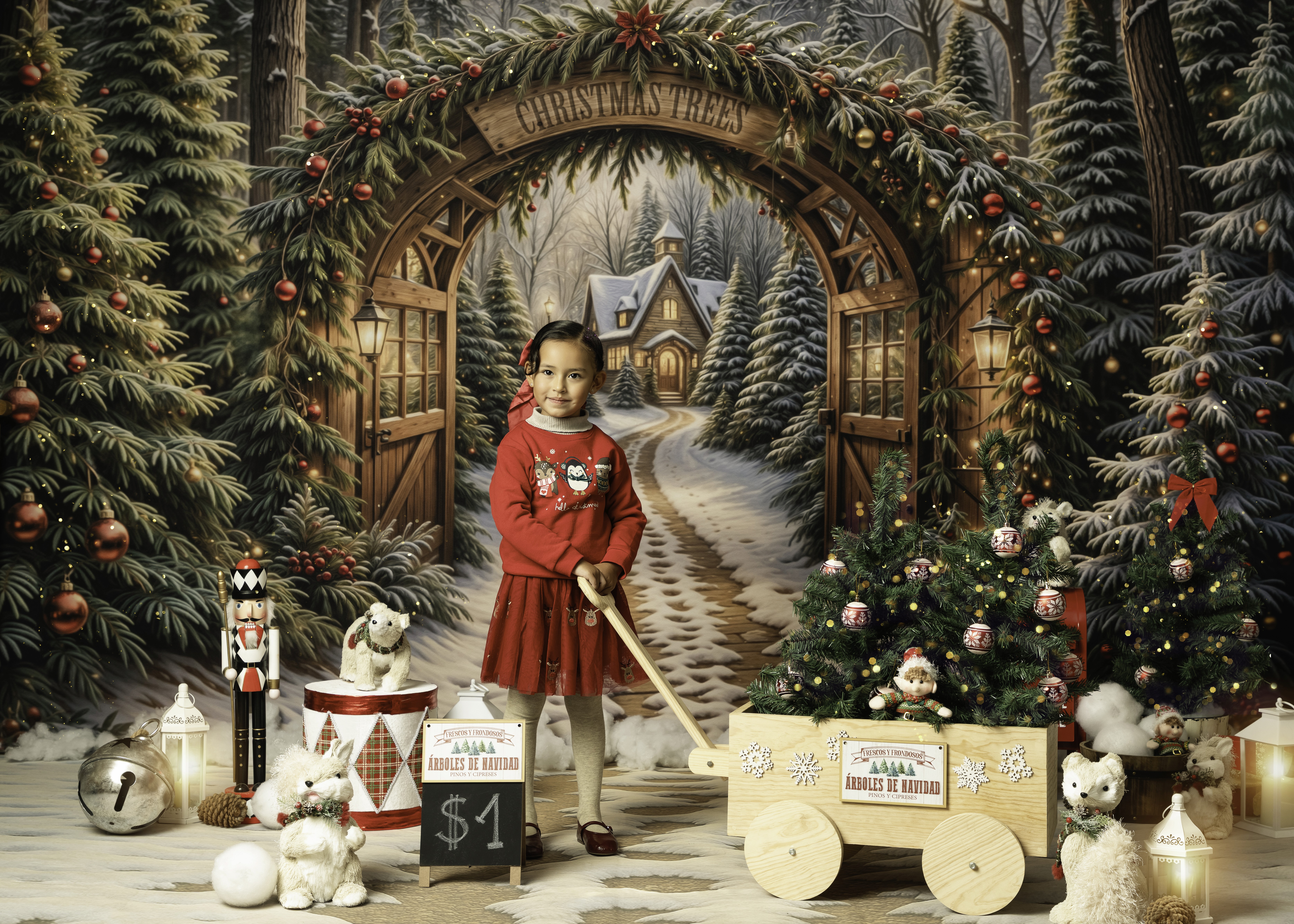 set navideño en estudio fotográfico con temática navidad 2025