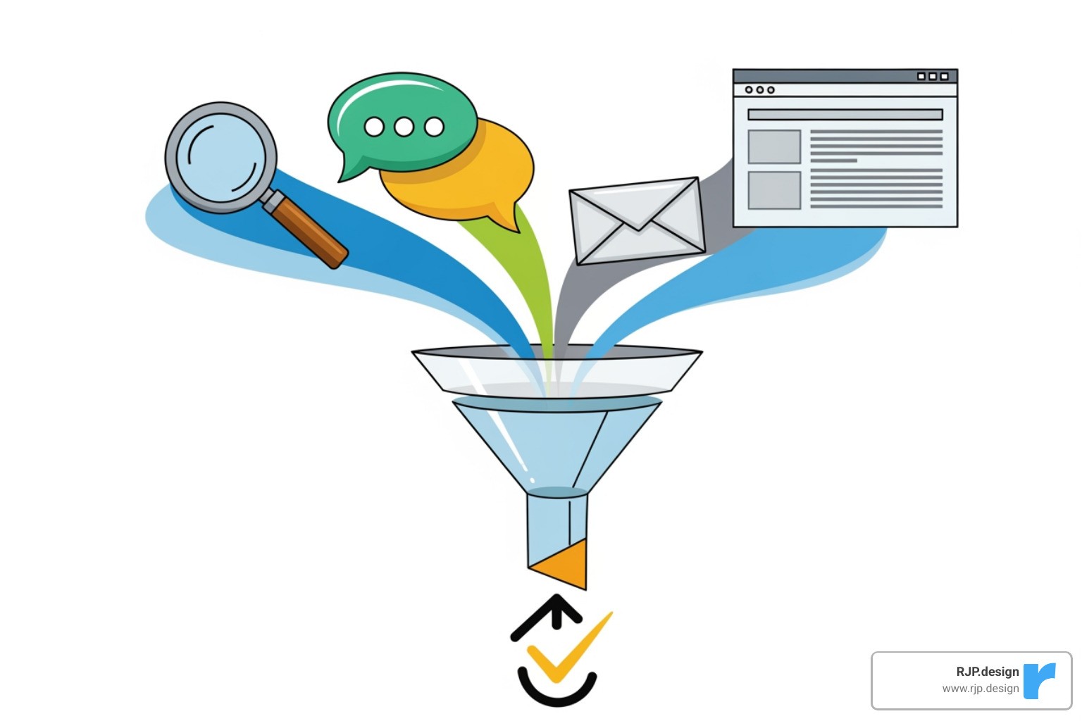 Image showing how different marketing channels work together to create a seamless sales funnel - full service digital marketing services