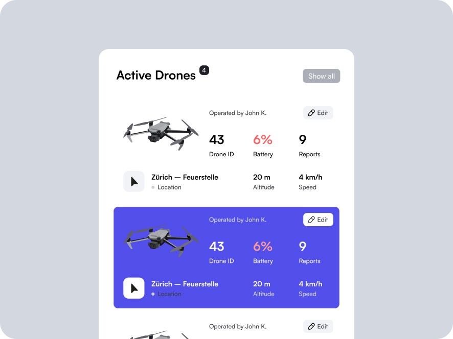 A card showing the drones