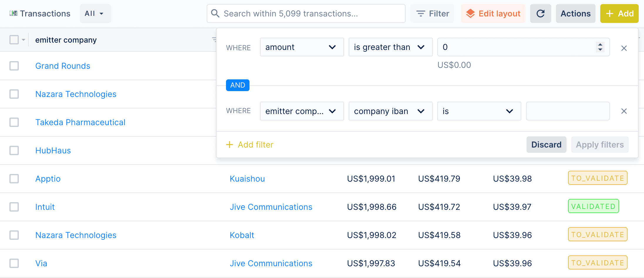 The Forest Admin interface showing a filters dialog.