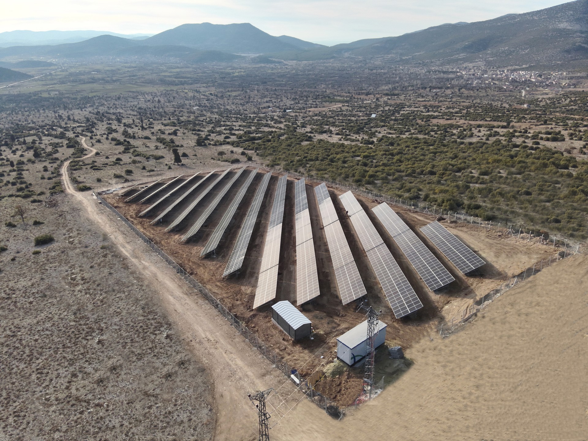 Aerial view of Karatay Solar Power Plant.