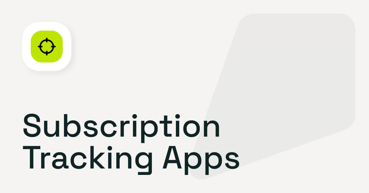 Subscription tracking apps illustration with app icon and large title text on a minimalist background.