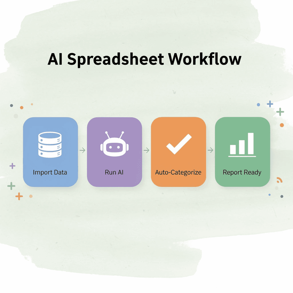 Process flow showing four steps from data import to automated reporting