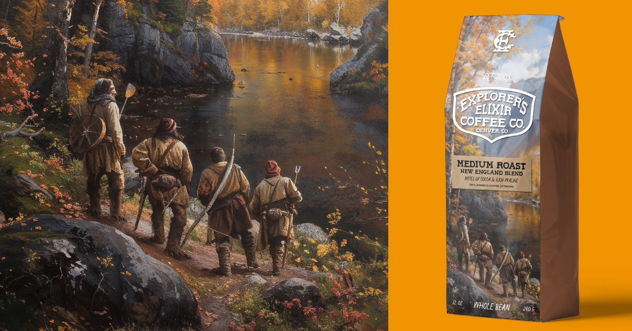 Explorer Elixir Coffee Packaging + AI Artwork
