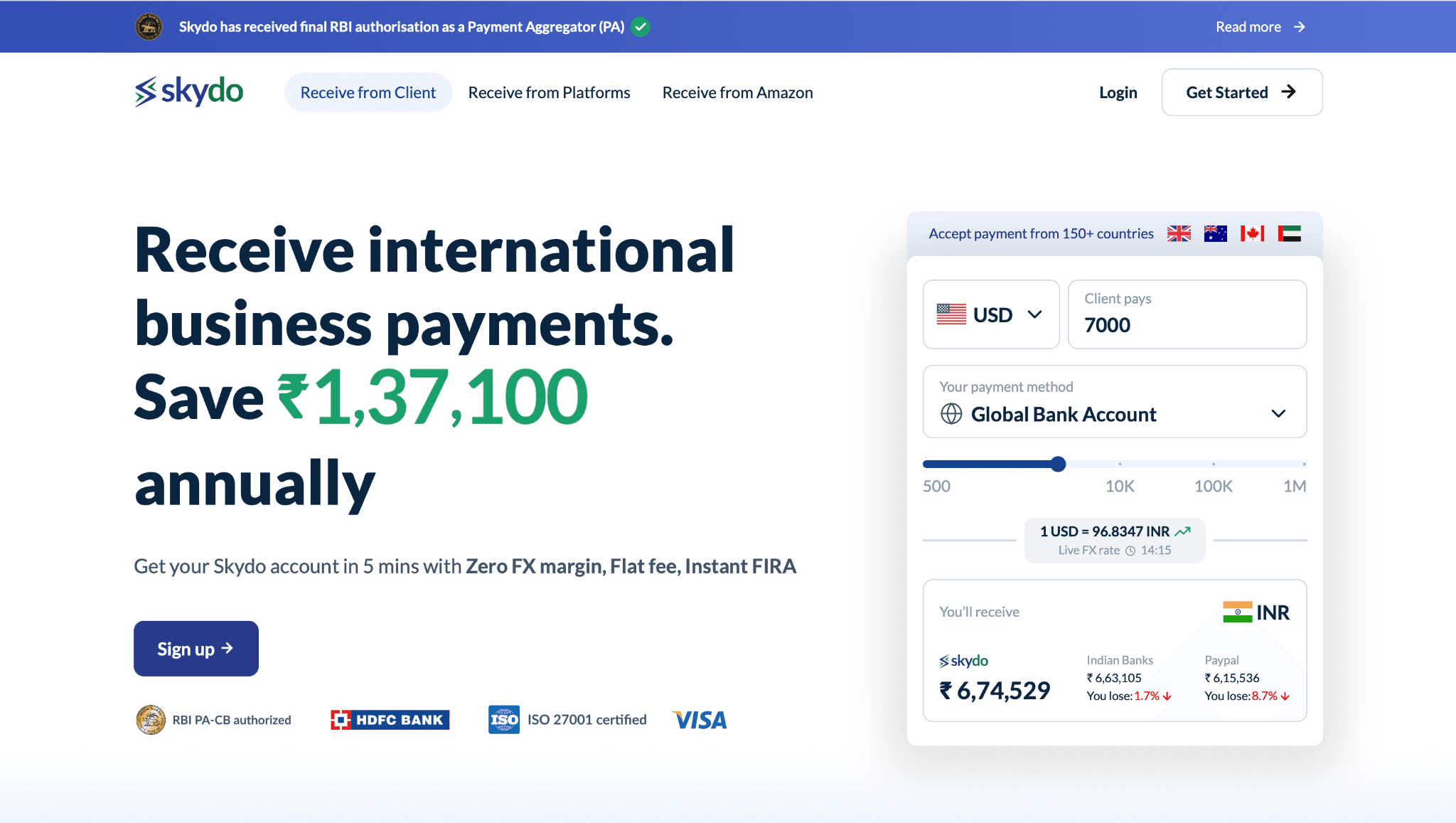 Skydo homepage