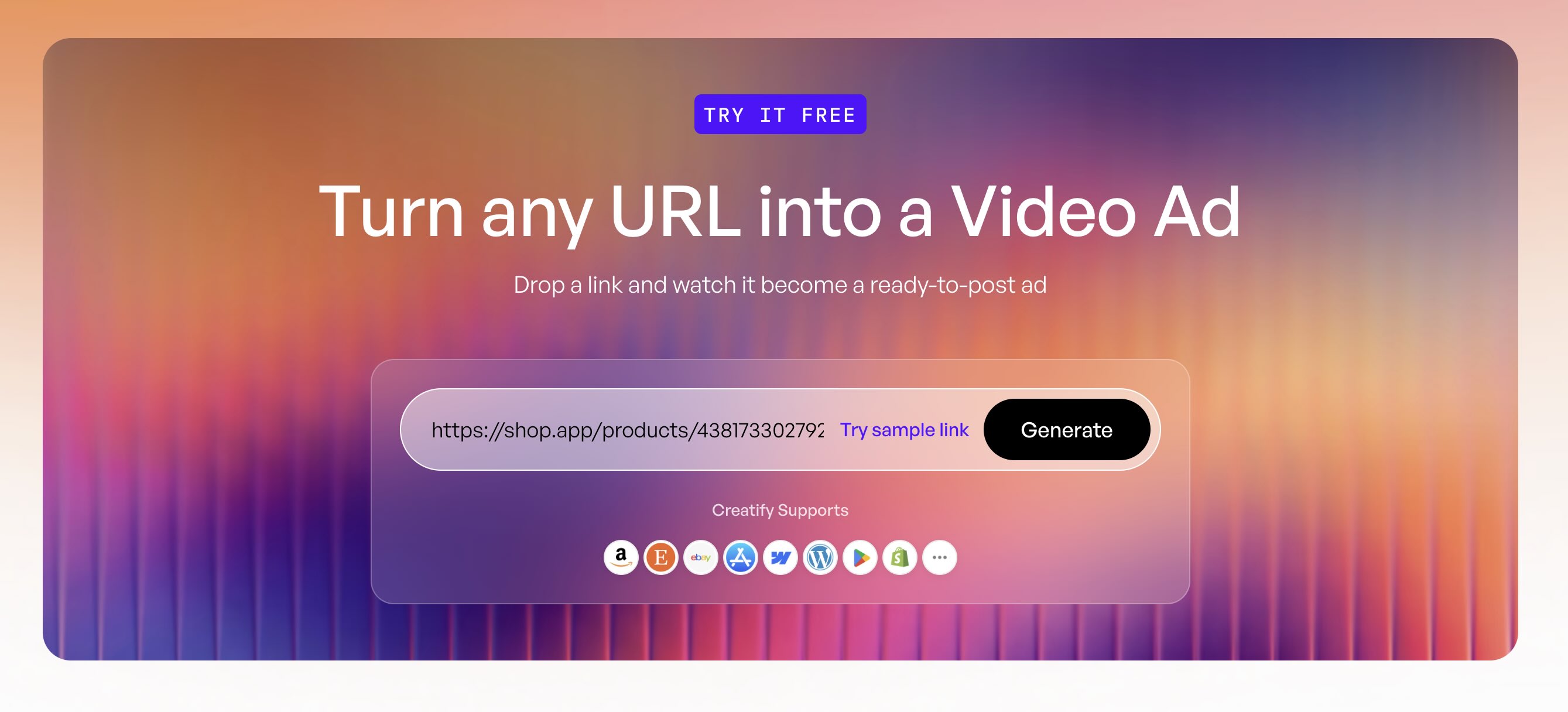 Creatify's URL-to-video interface