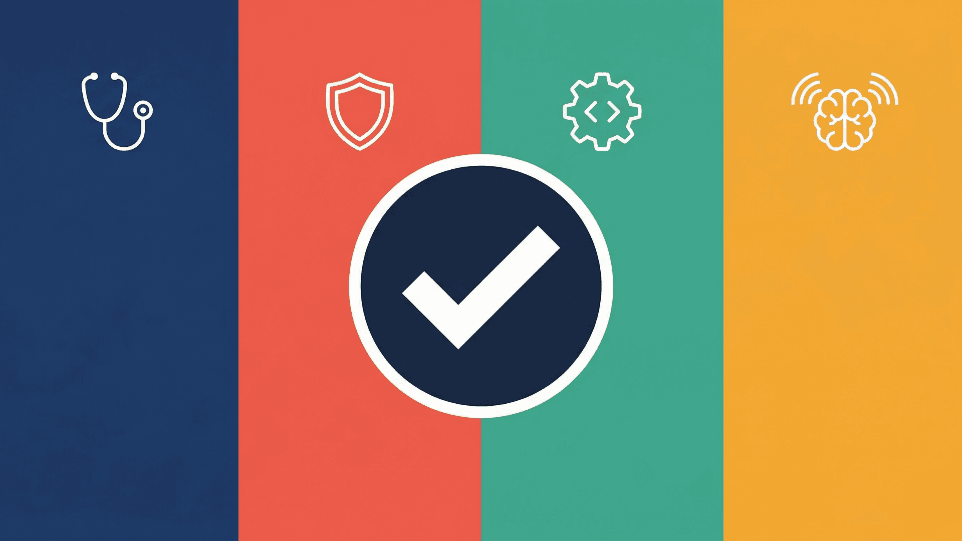 医療コンテンツのE-E-A-T・薬機法・テクニカルSEO・AI検索対応を4カテゴリで診断するチェックリストのイメージイラスト