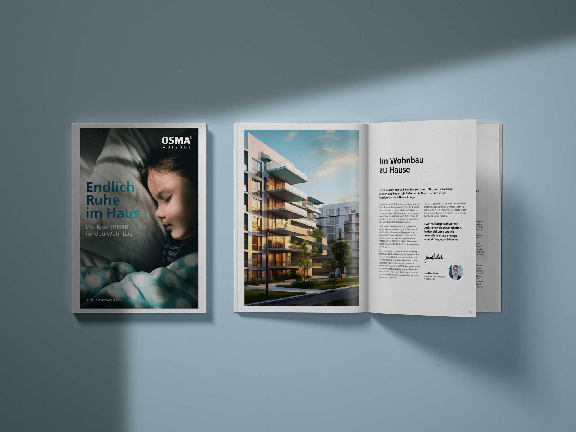 Titelseite des OSMA Katalogs – modernes Corporate Publishing im Aufzugsbereich