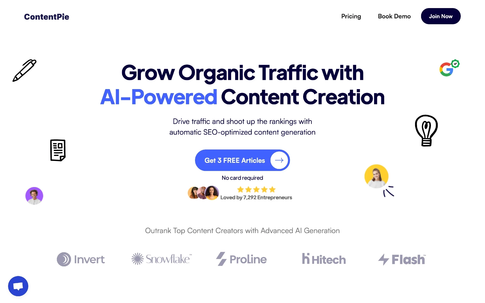 Social proof embedded on a website hero section by ContentPie