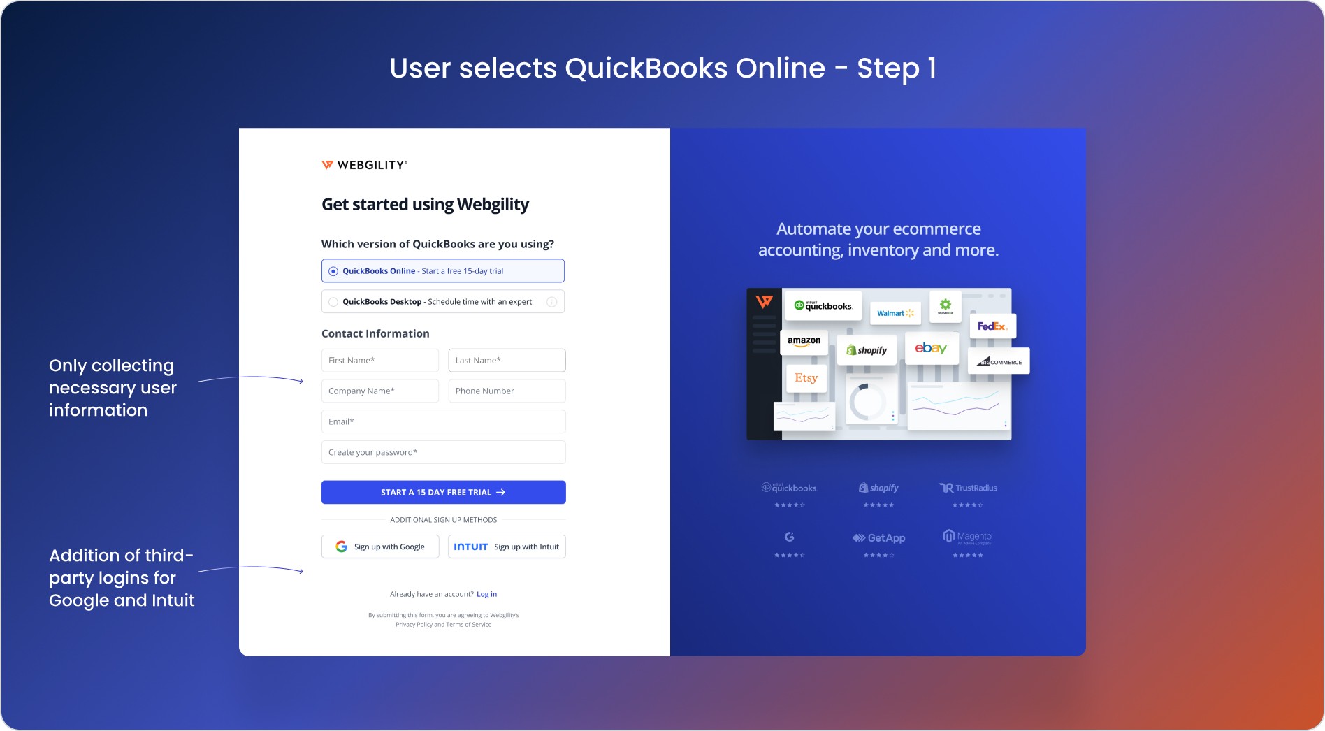 Modern designed sign-up landing page