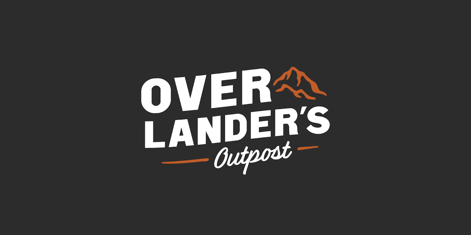 Bold white text on a dark background reads "Overlander's Outpost" with a stylized orange mountain icon above, conveying an adventurous tone.
