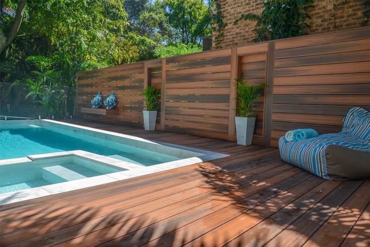 Beautiful luxury wooden pool deck 