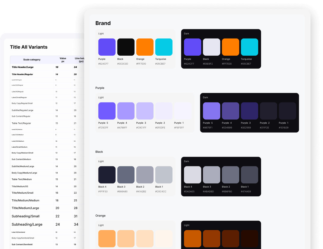Desktop interface mockup applying the Tuntun Design System across the product
