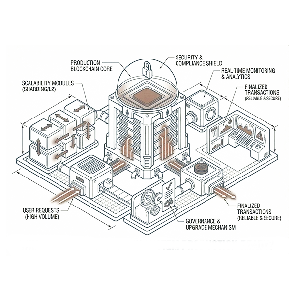 Diagram showing a blockchain system production-ready