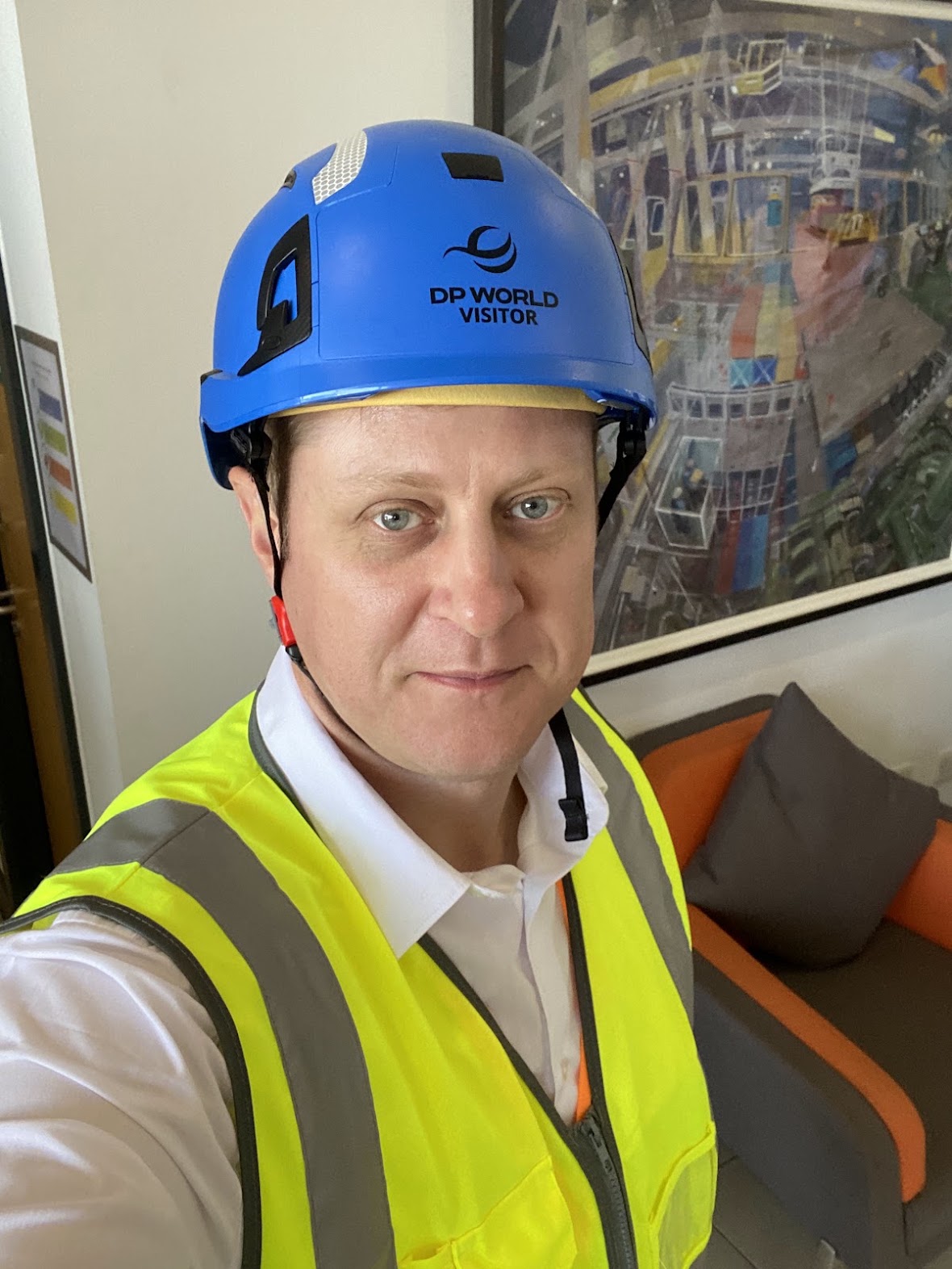 Denys Berg at DP world Southampton in safety gear