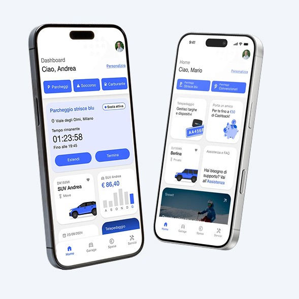 Mockup dell’app mobile sviluppata per una nuova offerta di servizi.