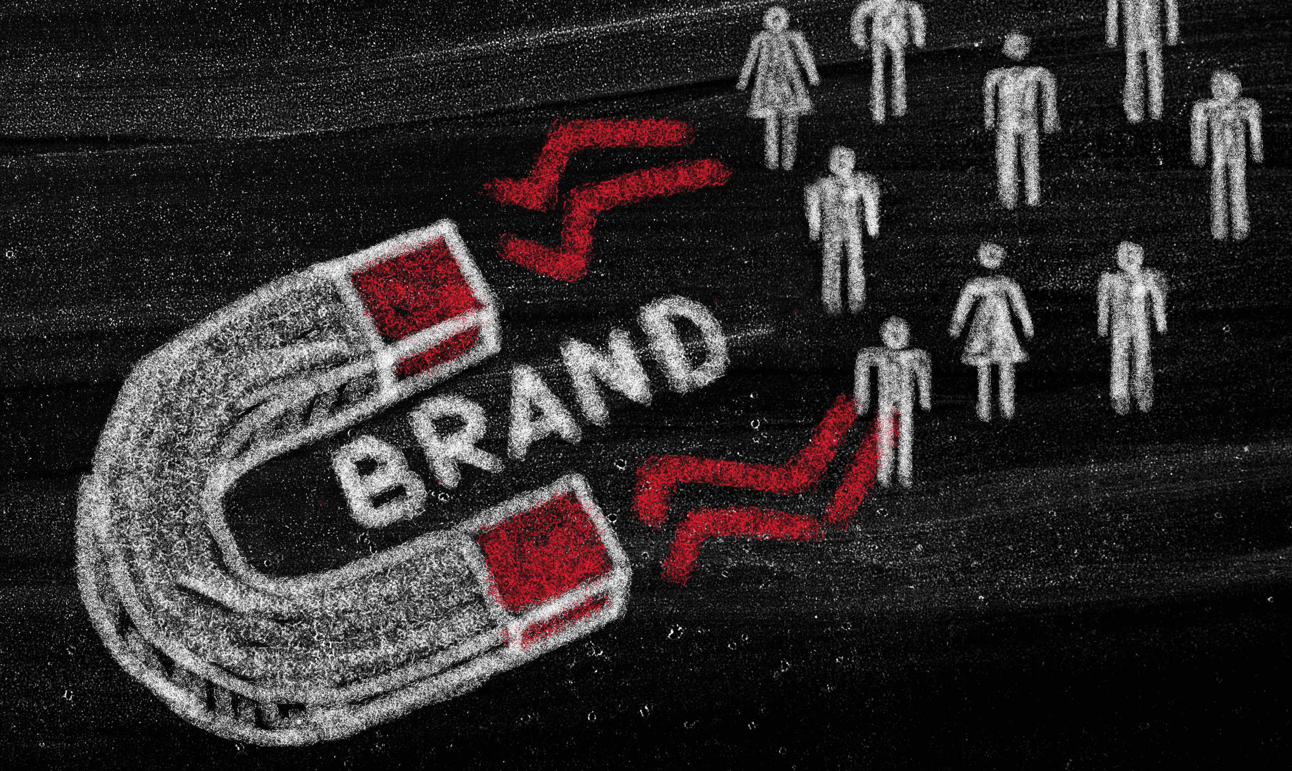 Ilustracija magneta sa natpisom brand koji privlači ljude i potencijalne kupce