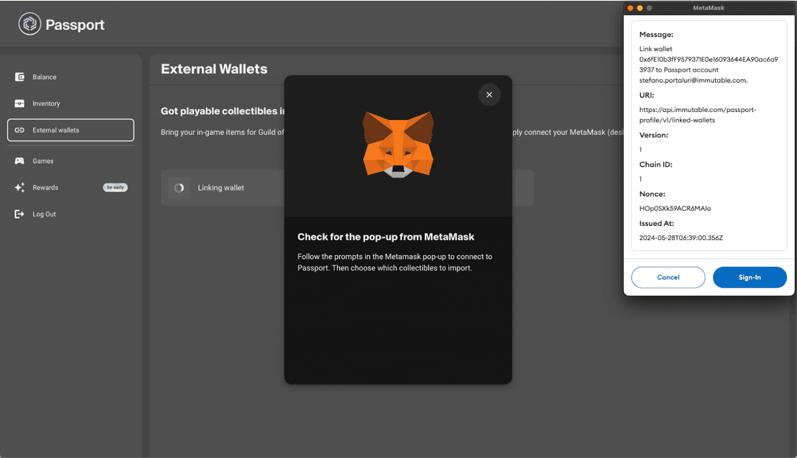 MetaMask pop-up