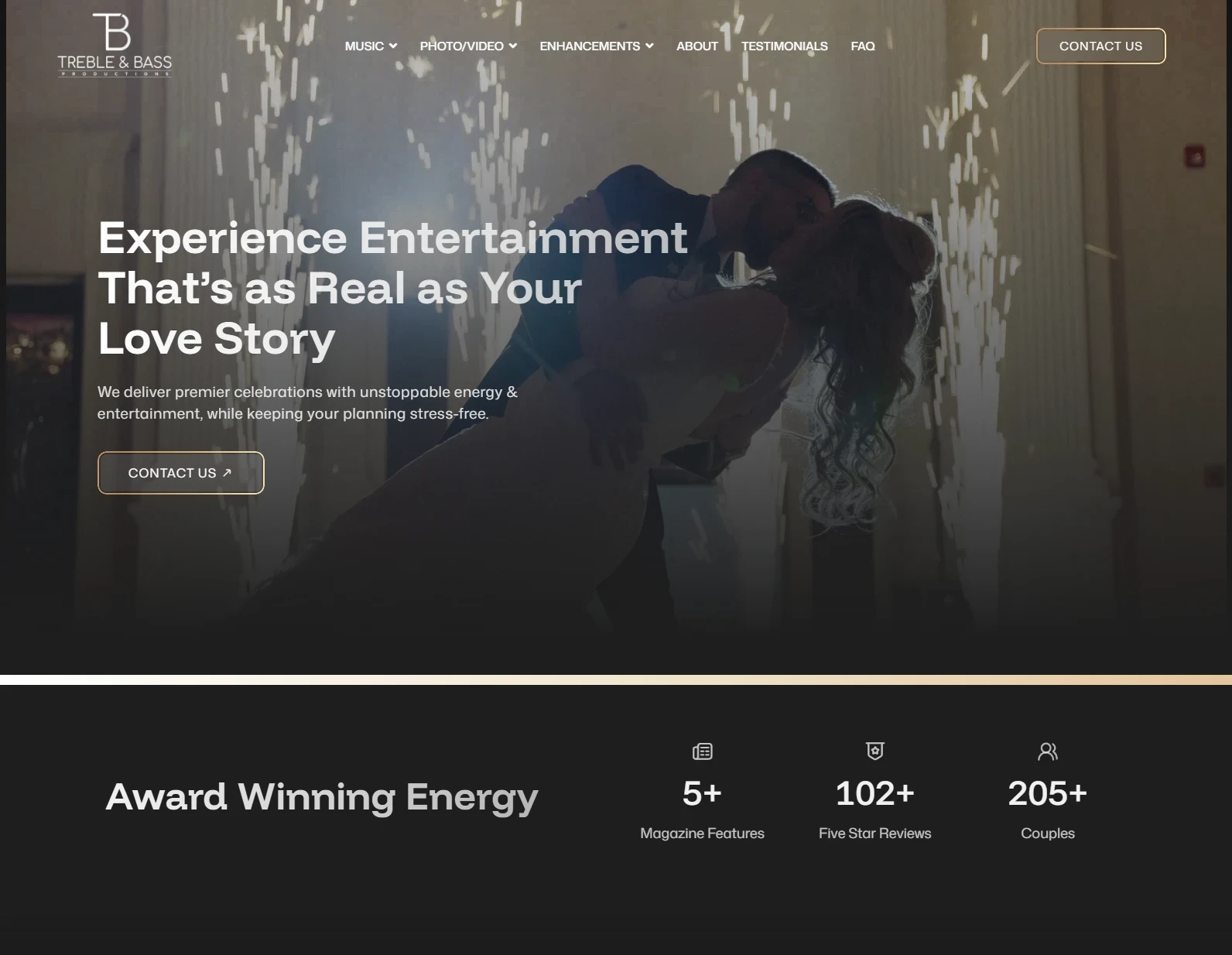 Treble N Bass Productions website design preview – modern entertainment and wedding DJ web design by RJP.design Web Design Agency NYC focused on luxury event branding and digital experience.