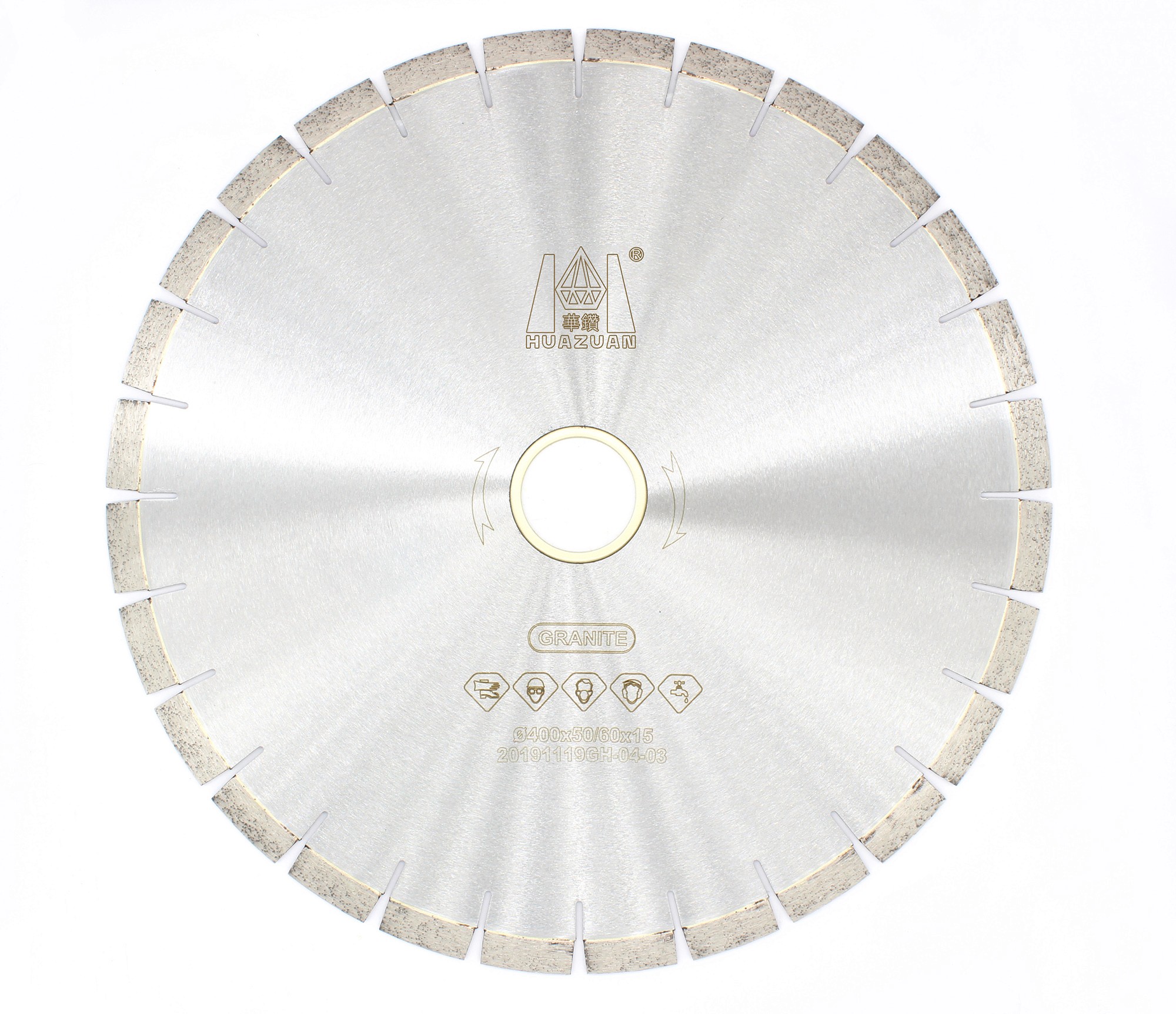 Diamond saw blade with segmented design for granite cutting, showcasing fast cutting speed and durability.