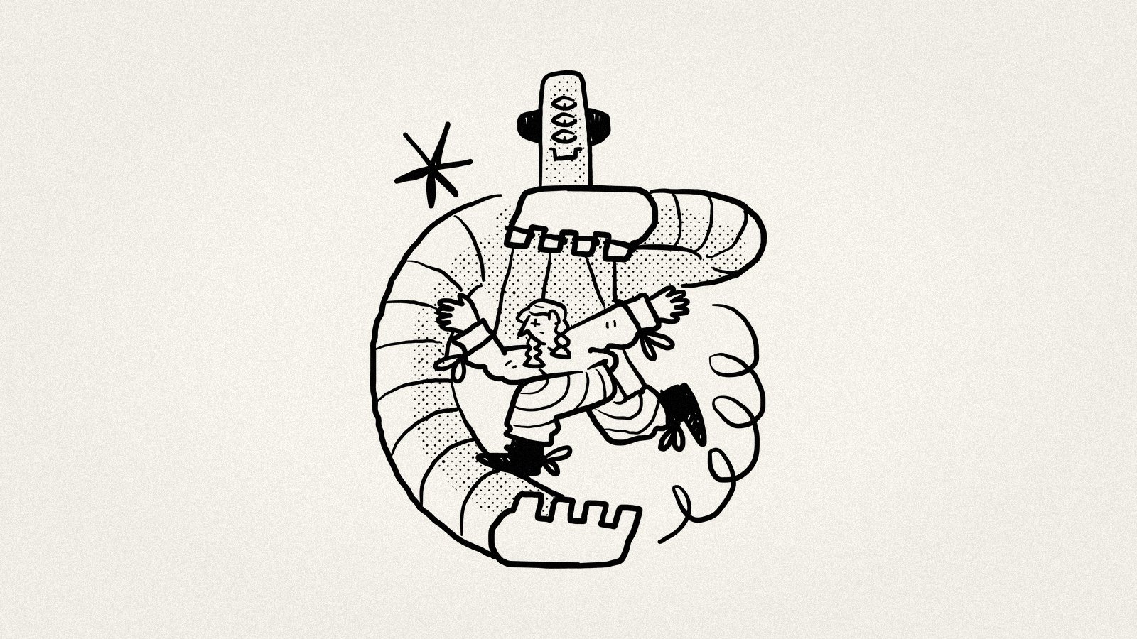Illustration of a human being controlled like a puppet — visualising how bias pulls the human's response strings.