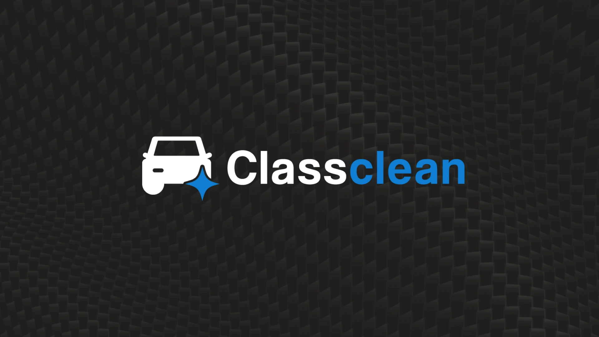 Logo ClassClean sur fond texture carbone — identité visuelle créée pour un service de nettoyage automobile premium en Alsace, par Tartelette Concept