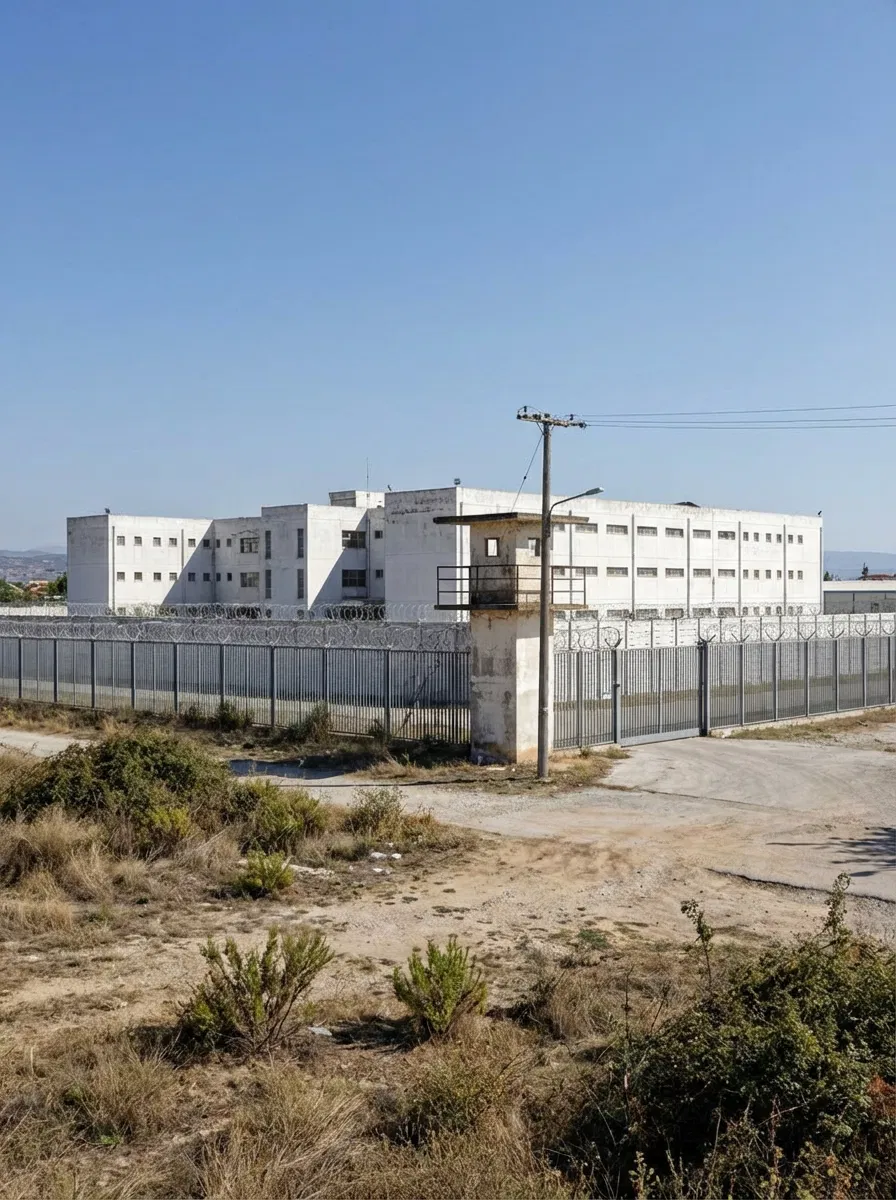 Exterior view of Diavata Prison in Thessaloniki.