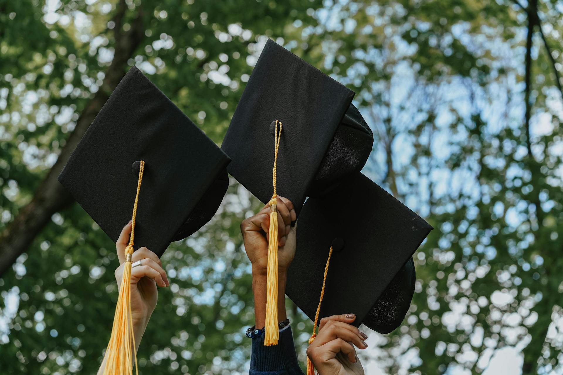 Graduates raising their univeristy graduation hats