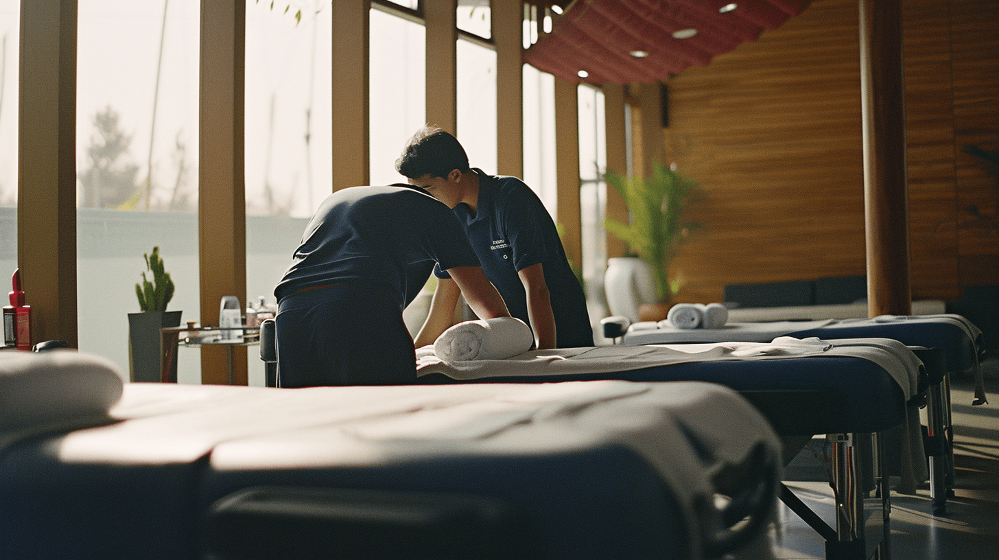 Couples massage setup in serene Westerville, Ohio massage parlor, offering a relaxing and romantic shared massage experience.