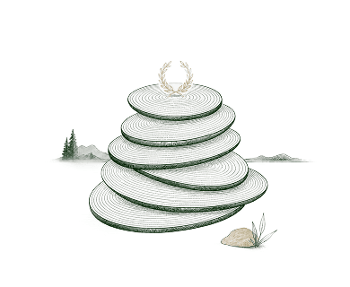 Stacked tree rings with gold medal