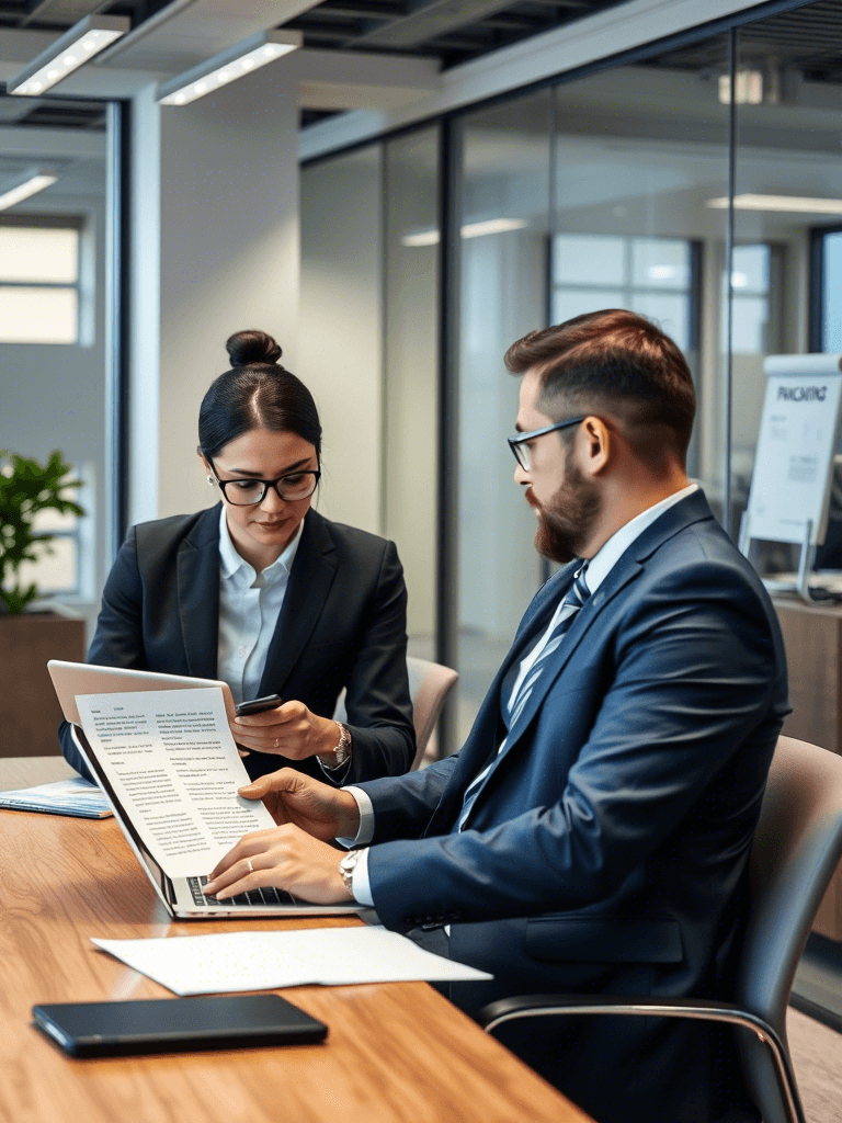 Professional linguists reviewing document translation accuracy for global business research.