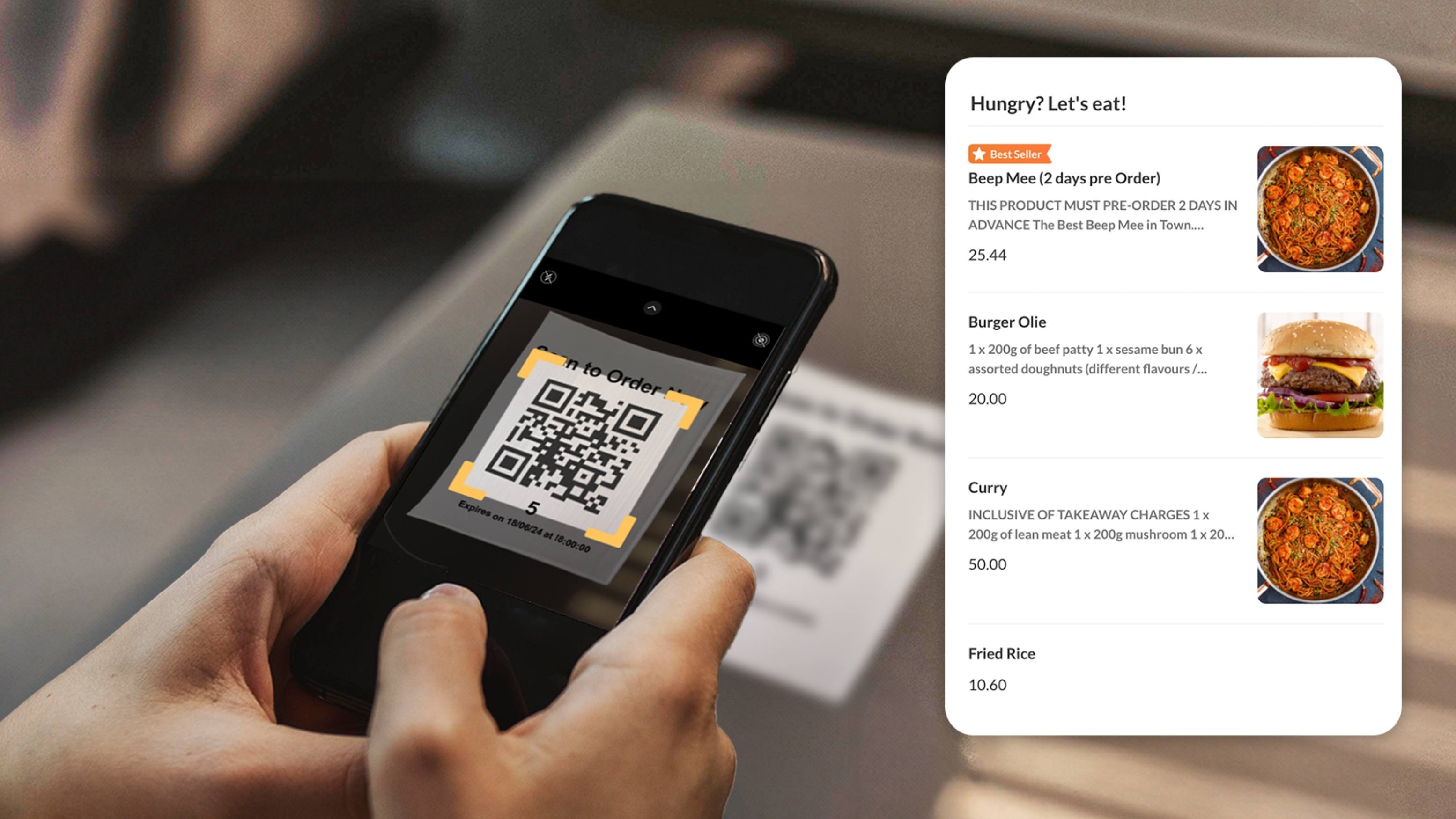 顾客扫描收据上的 QR 码进行点餐