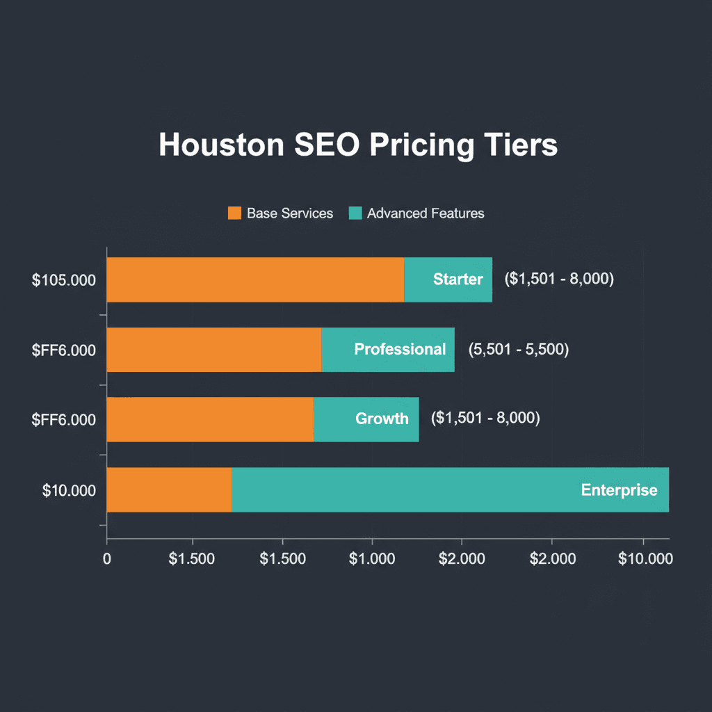 Houston SEO pricing tiers chart showing monthly cost ranges for small to enterprise businesses