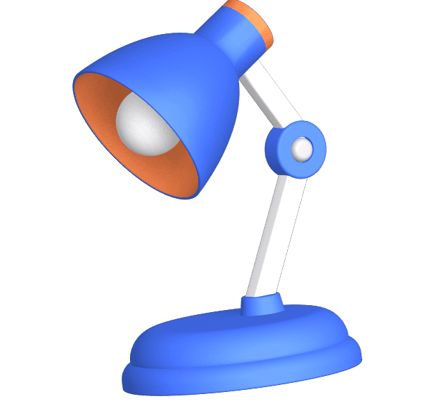 3D blue desk lamp with an orange lampshade