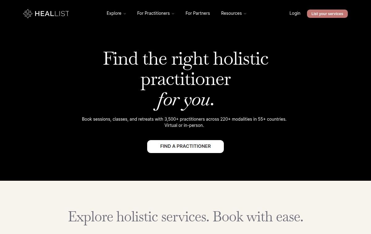 Heallist homepage
