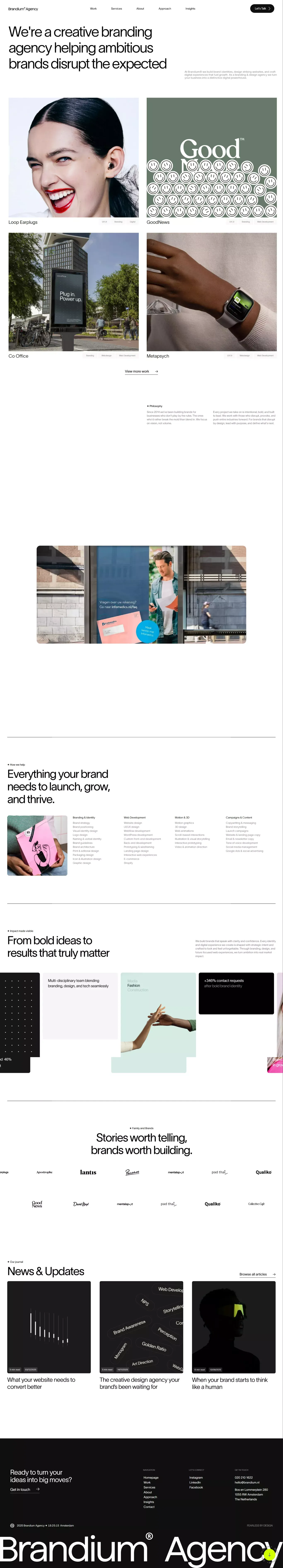 Brandium® Agency portfolio page screenshot showcasing Advertising and Design design