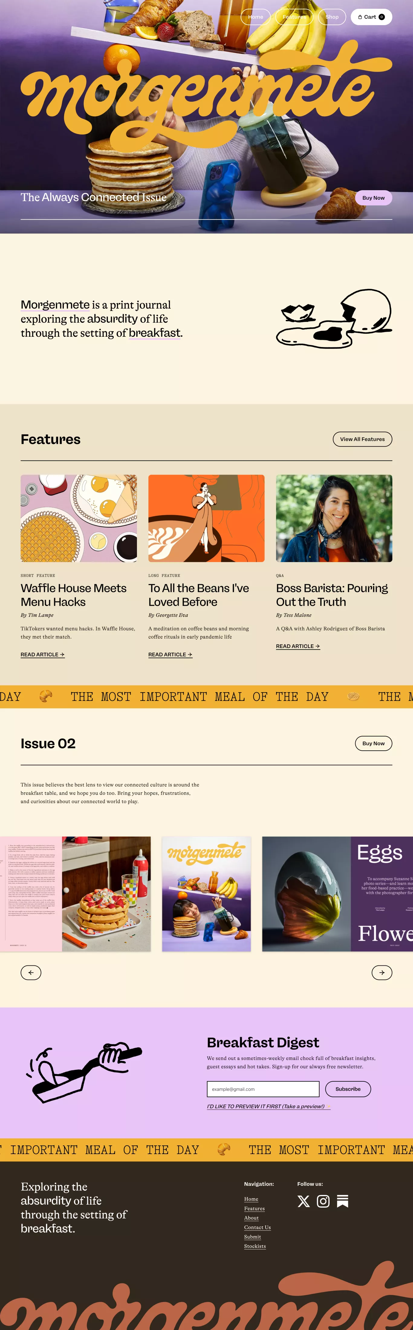 Morgenmete Journal ecommerce page screenshot showcasing Food & Drinks and Ecommerce design