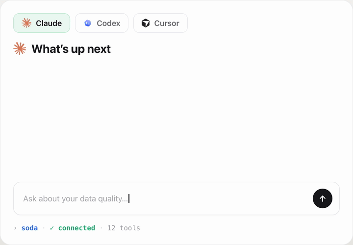 A coding agent reading Soda data-quality status and contracts over the Soda MCP, from the terminal.