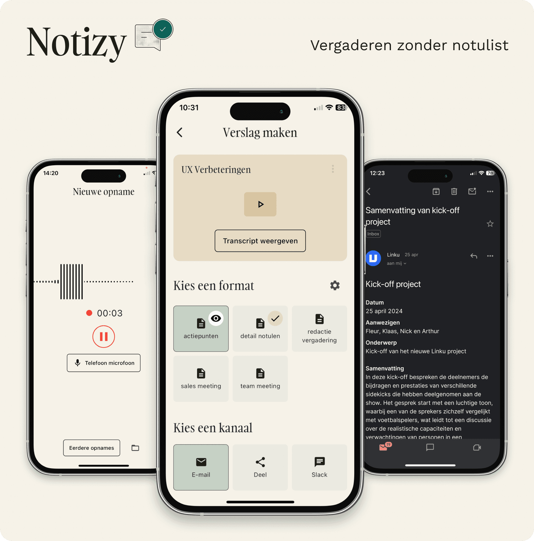 de app Notizy maakt notulen met de combinatie verschillende AI-tools