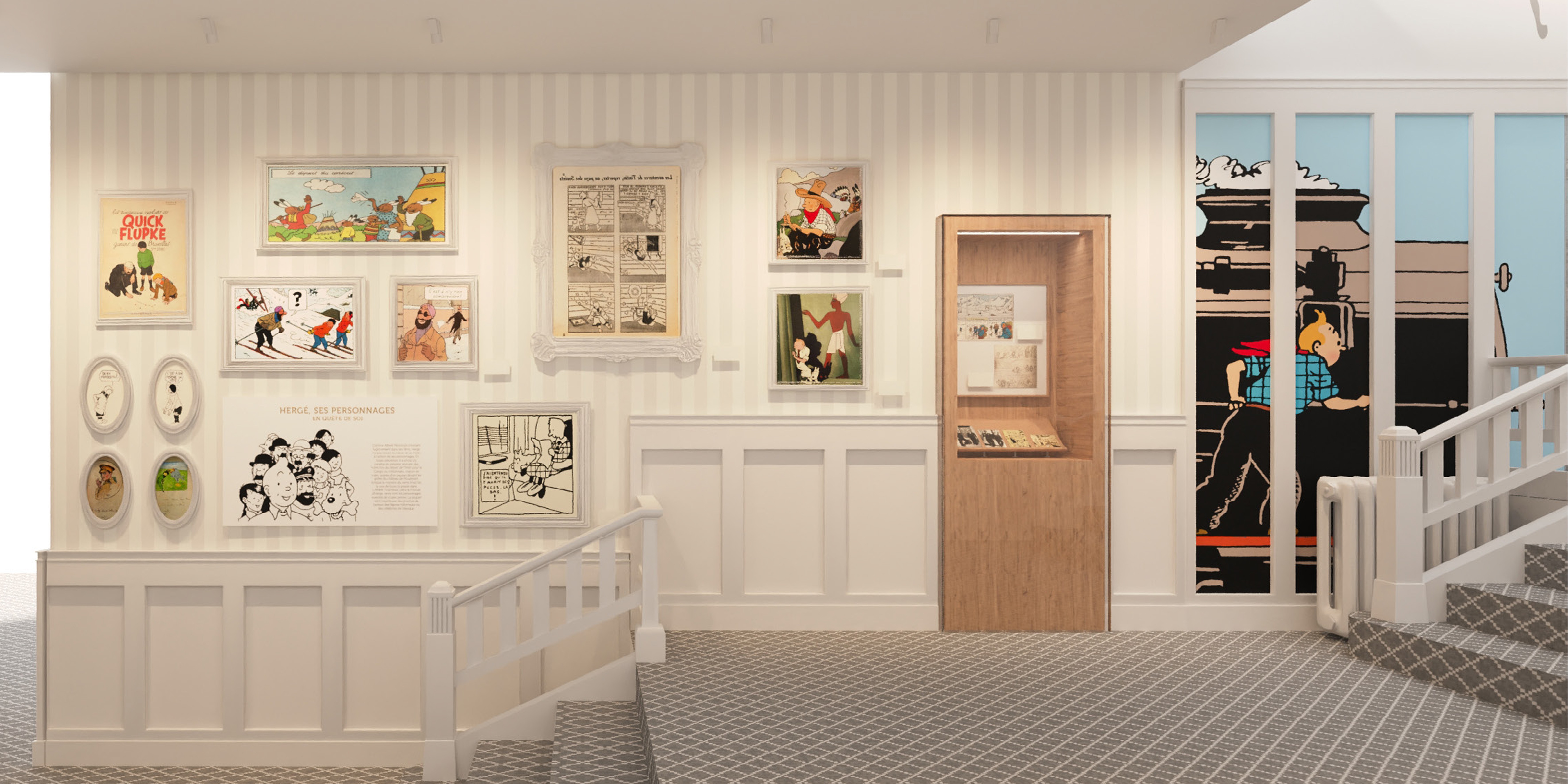 Corridor and starting for for Exhibition design concet Hergé in Villars Palace Switzerland 