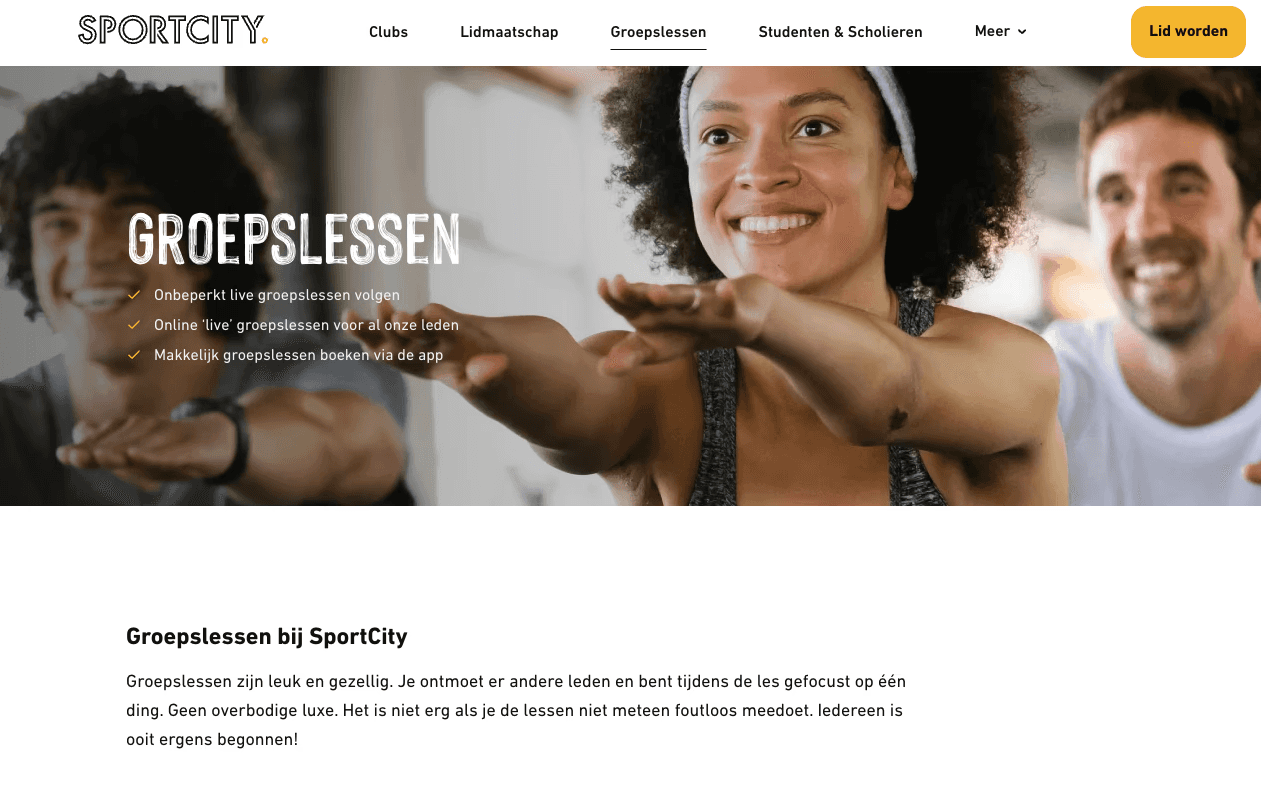 Screenshot website Sportcity