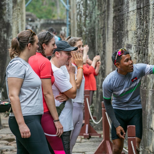 Explore the beautiful Bayon Temple, known for the many mysterious faces engraved on its towers.