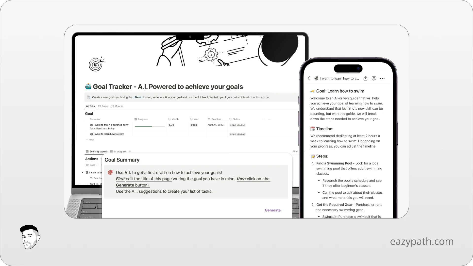 Goal Tracker - A.I. Powered Notion Template