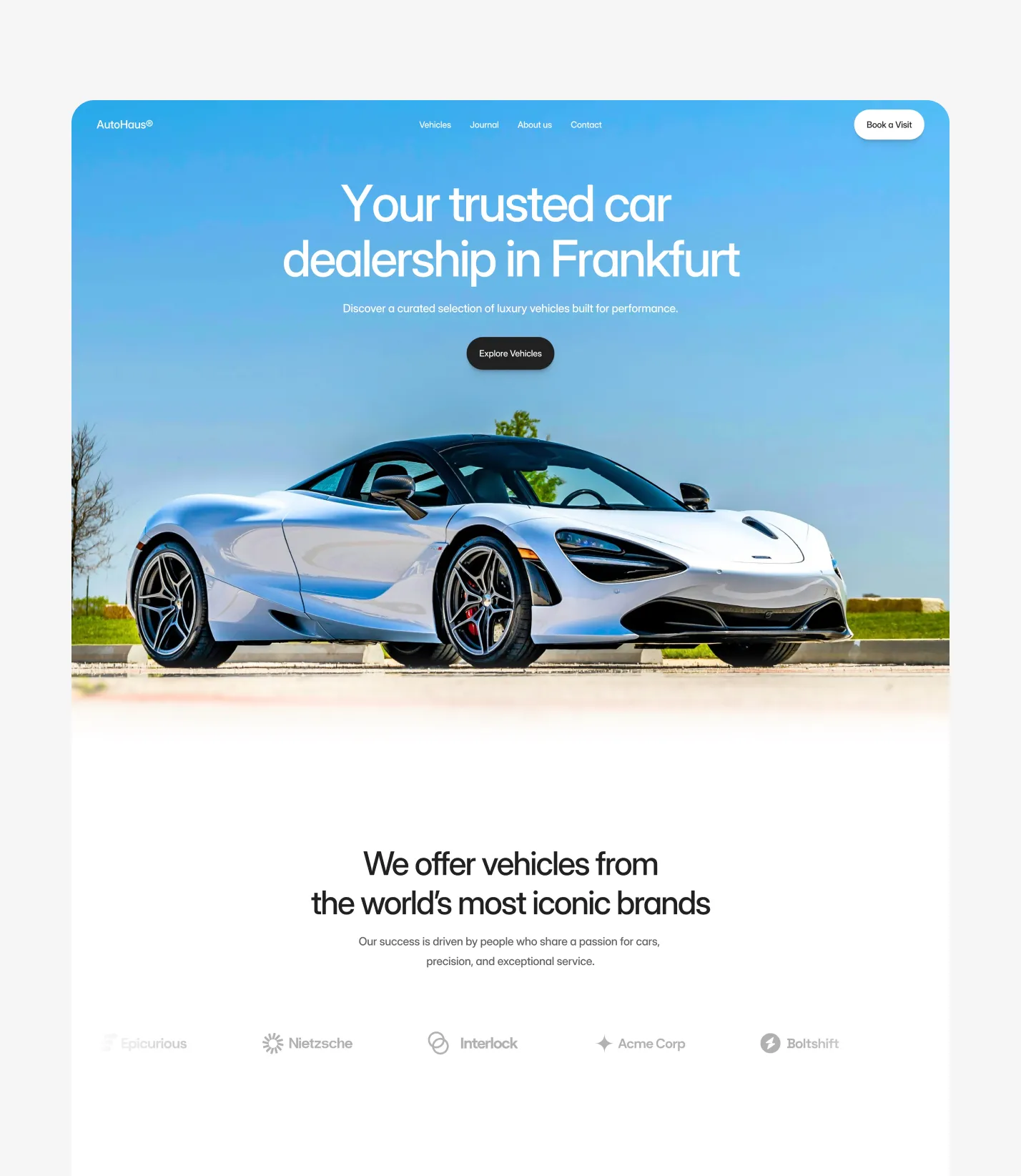 Car dealership website template homepage preview with conversion focused layout