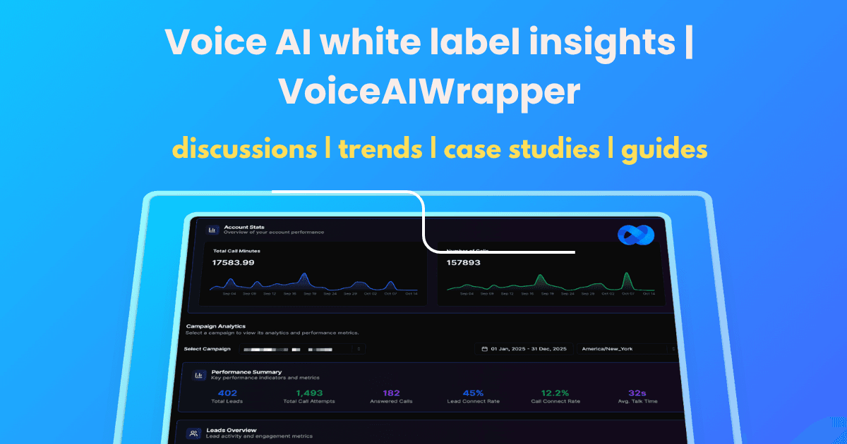 Voice AI white label insights by VoiceAIWrapper: graphic highlighting discussions, trends, case studies, and guides. | VoiceAIWrapper.