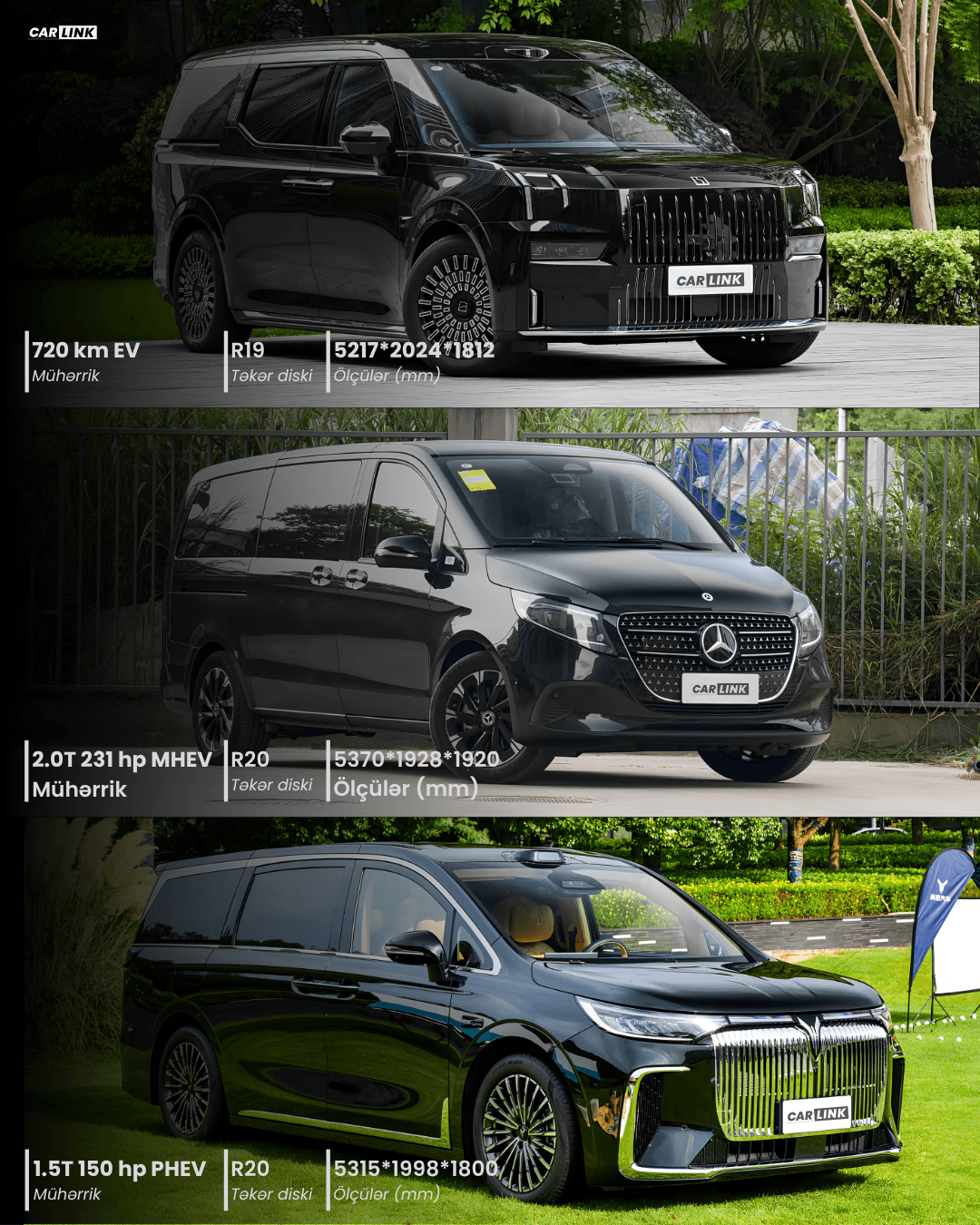 Zeekr 009, Voyah Dream Family və Mercedes-Benz V-Class Texniki Xüsusiyyətləri