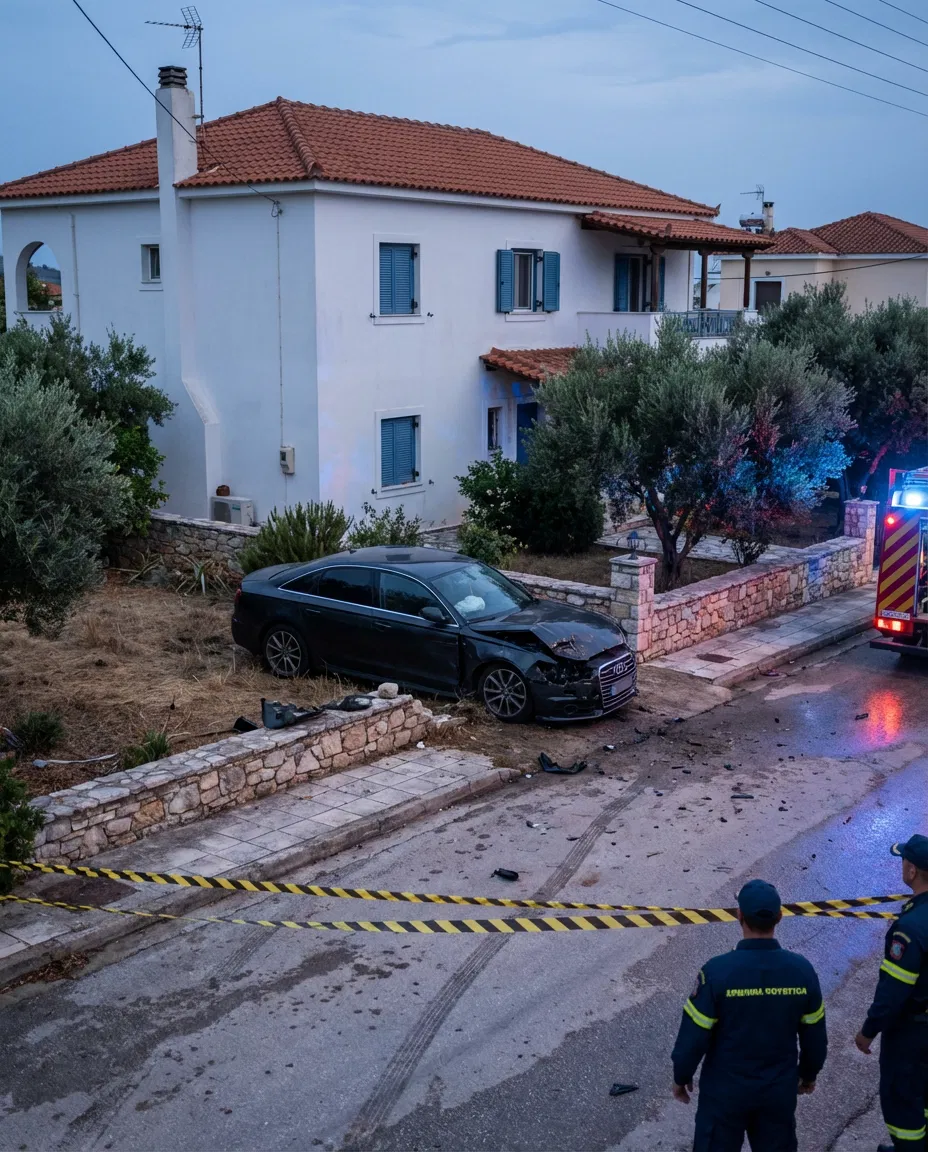 Conceptual depiction of a high speed car crash in a residential area