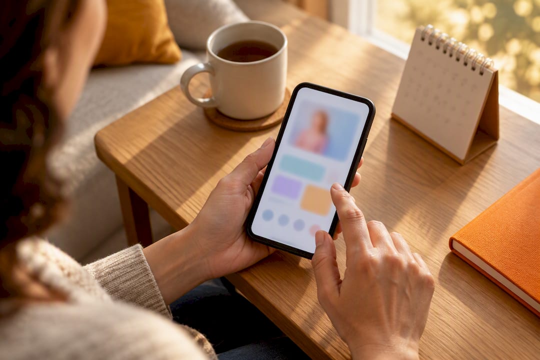 Cuidador ordenando vídeos de comunicación infantil