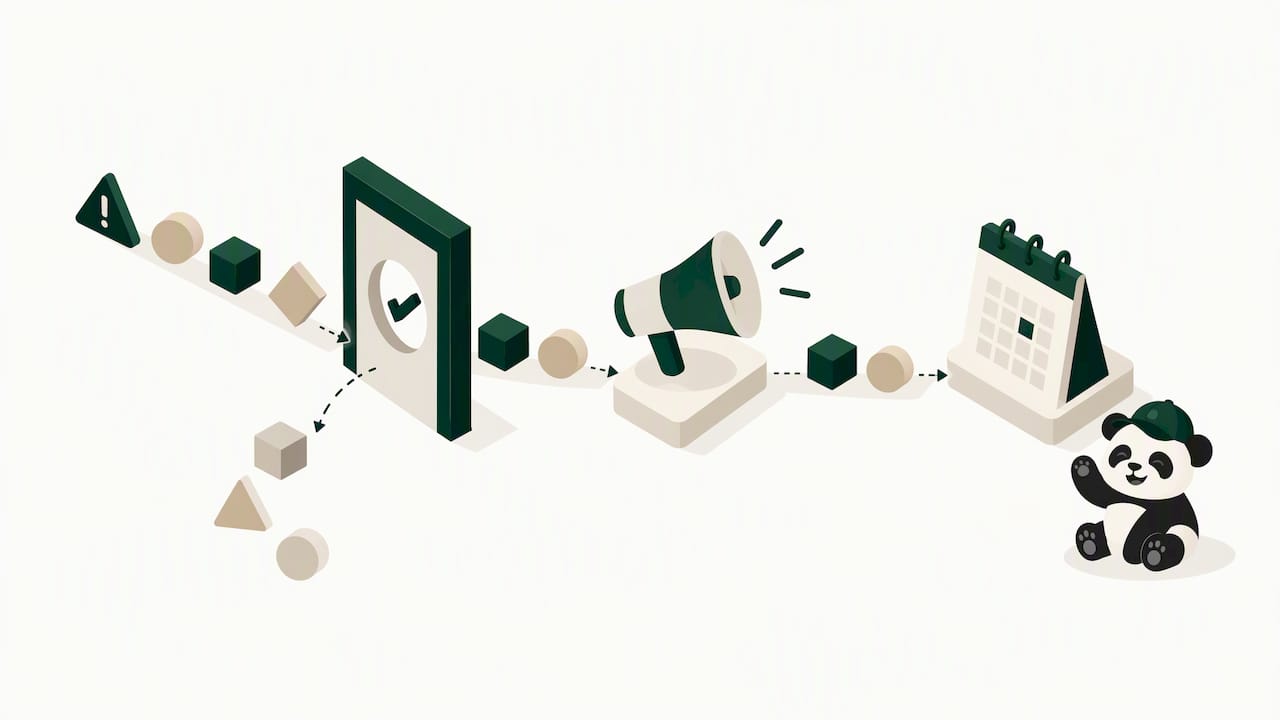 Panda beside a crisis message workflow